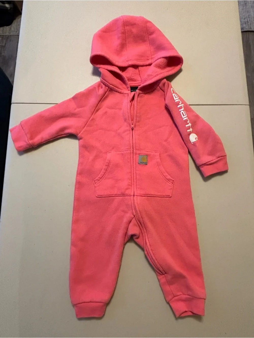 Carhartt Pink Hooded Fleece One-Piece Romper for Kids 6M 0028S